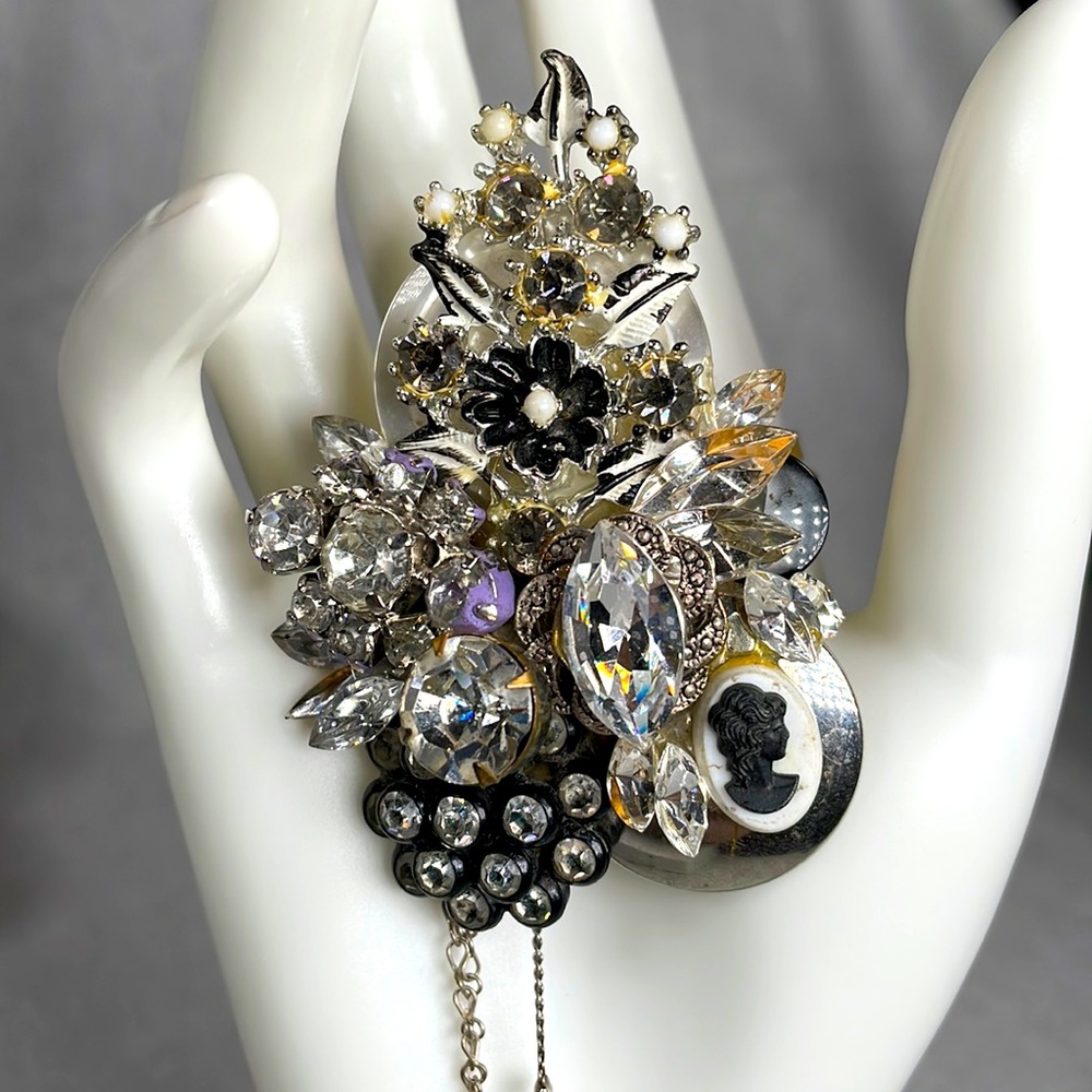 Vintage Button Crystal Brooch